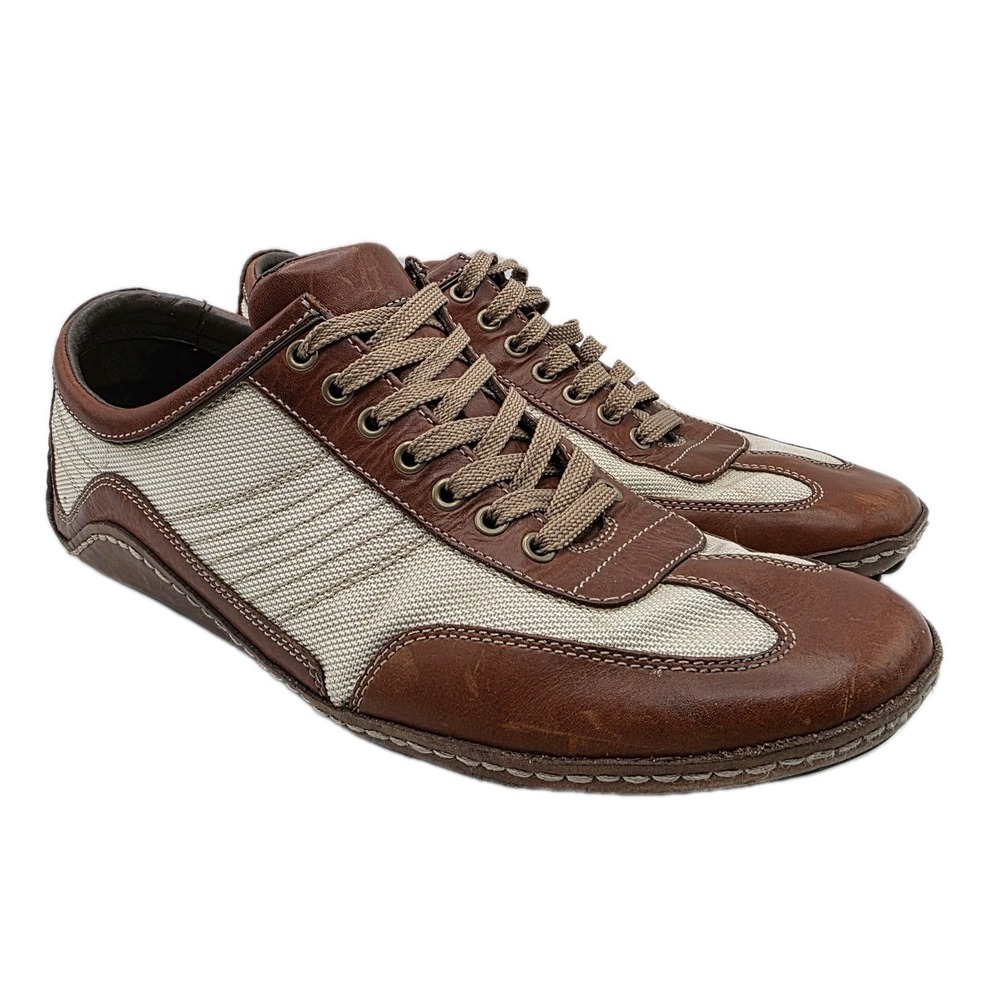 Cole Haan Mens 10 Brown Leather Canvas Driving Shoes Oxfords Preppy Tennis Yacht
